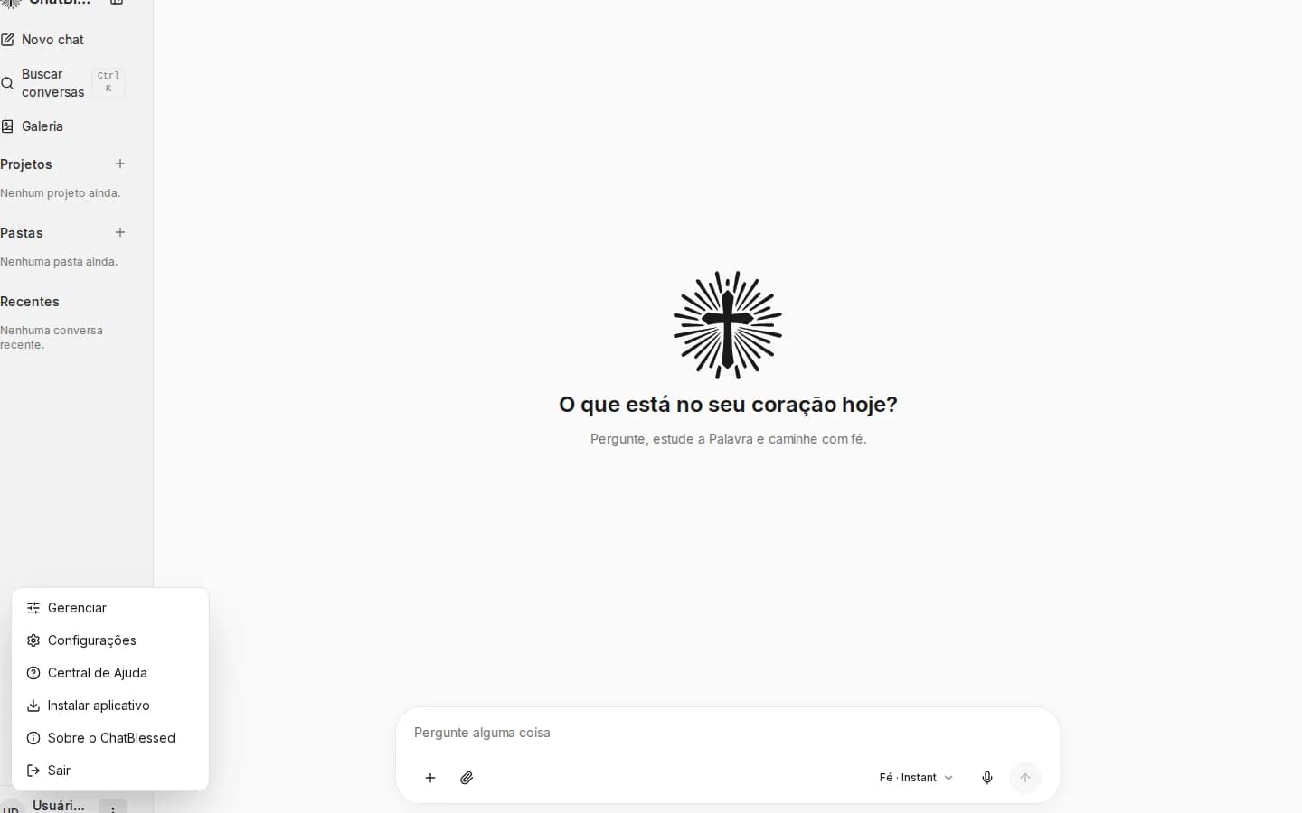 Menu da conta mostrando a opção Instalar aplicativo