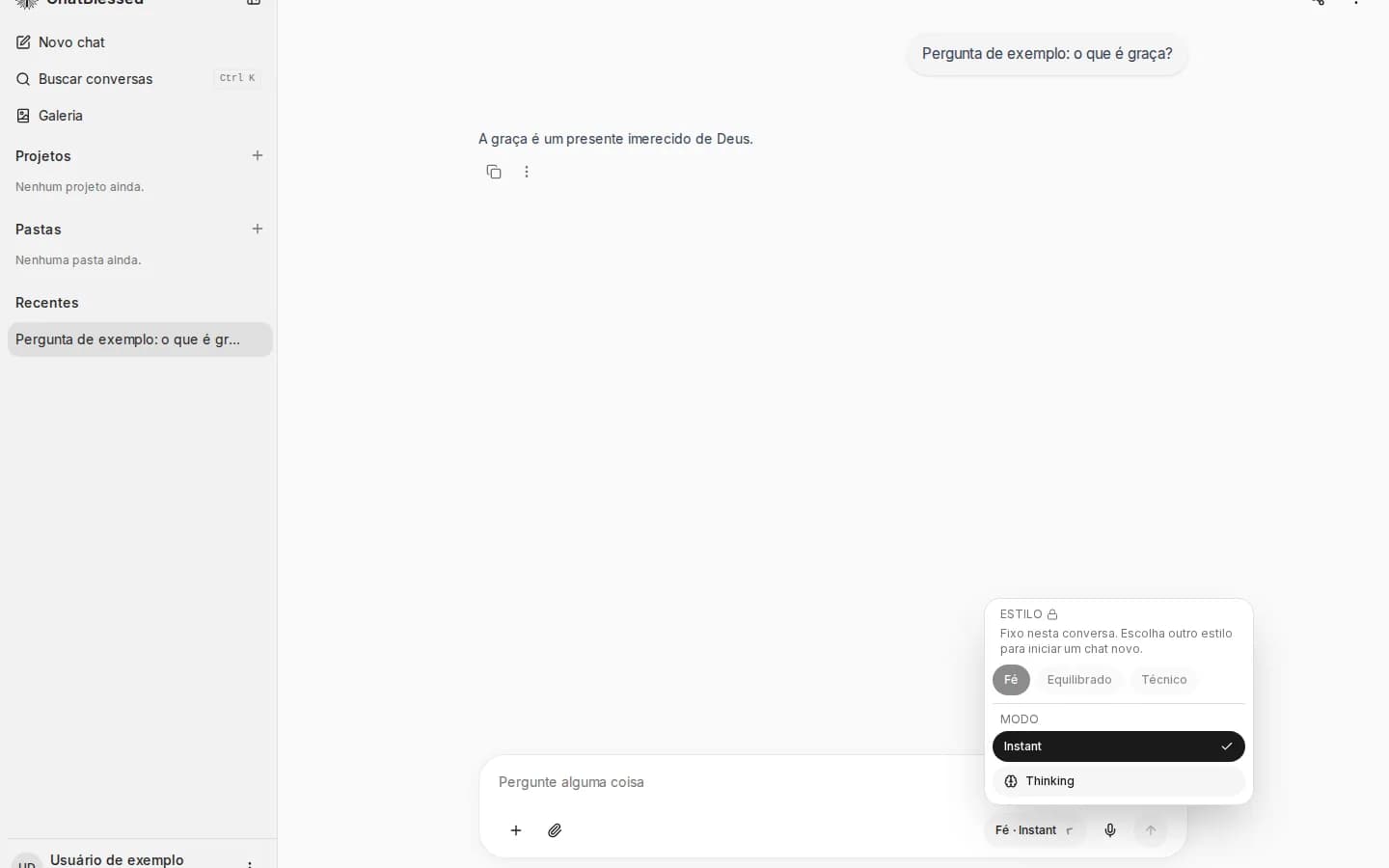 Seletor de estilo e modo de resposta no campo de mensagem