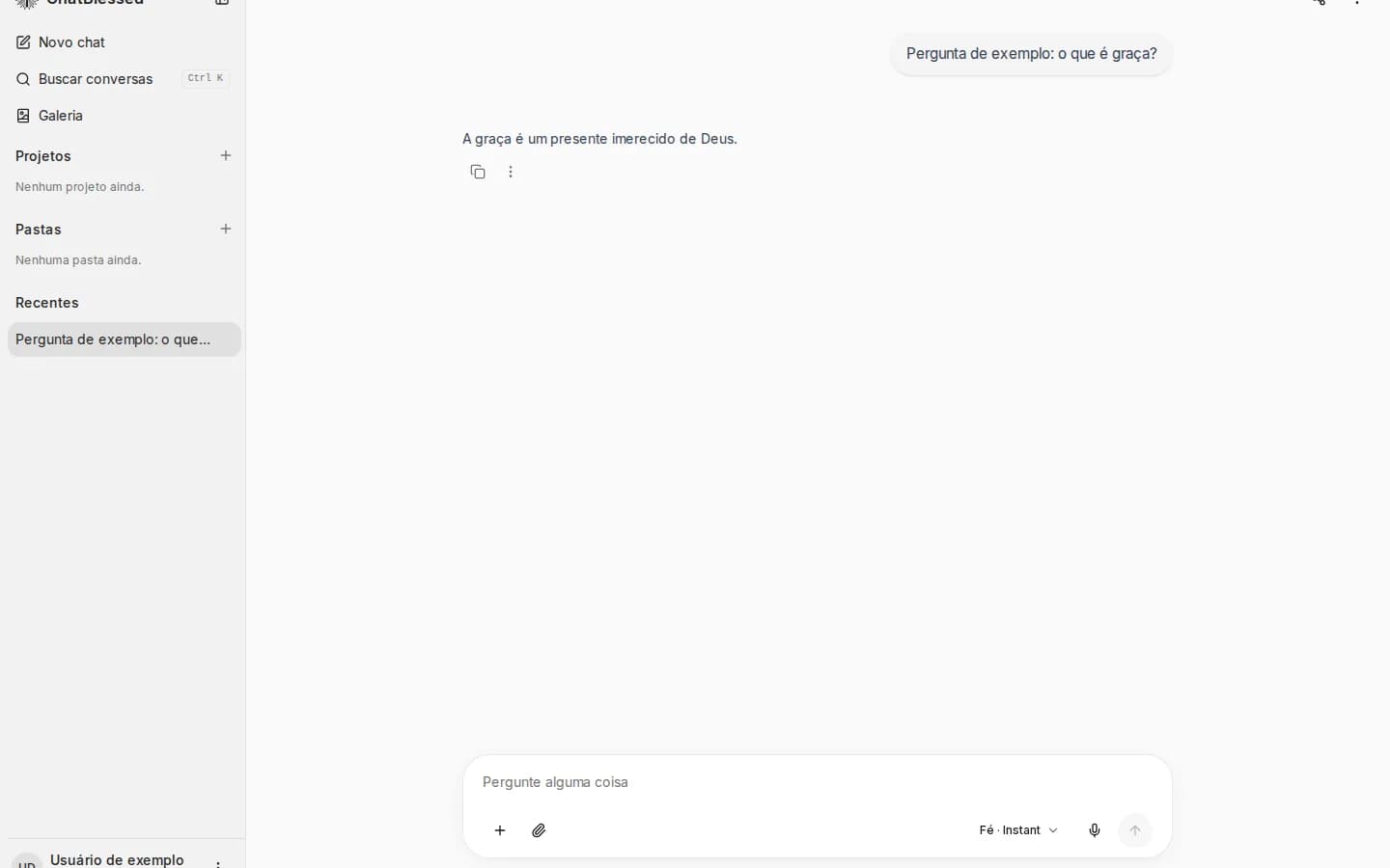 Tela principal do ChatBlessed com histórico de conversas e campo para iniciar uma nova mensagem